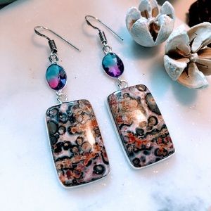 Leopard Skin Jasper w/Bi-Tourmaline 925 Earrings